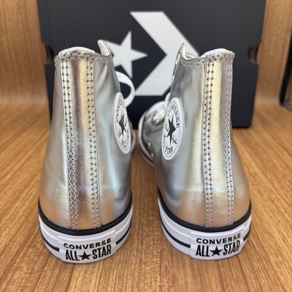 Converse Chuck Taylor All Star High Top Womens 9.5 Mens 7.5 Silver Metallic NEW - Picture 5 of 7